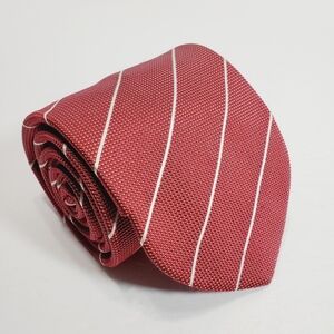 Dolce Punta Red Stripe Men's Designer Silk Necktie Rounded Shape Italian